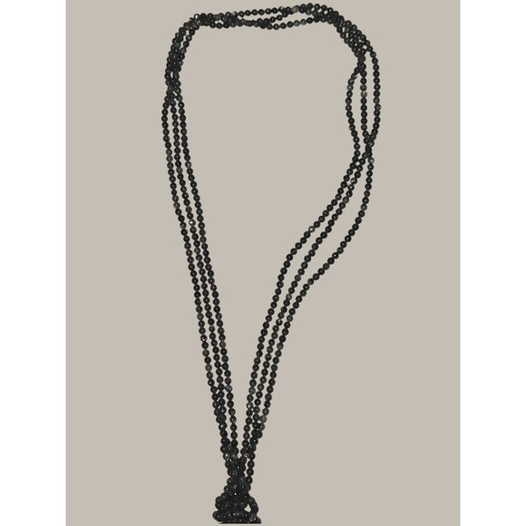 50" Sautoir with Larvikite and Pearl Tie Necklace Old Money Classic Luxury - Picture 4 of 4